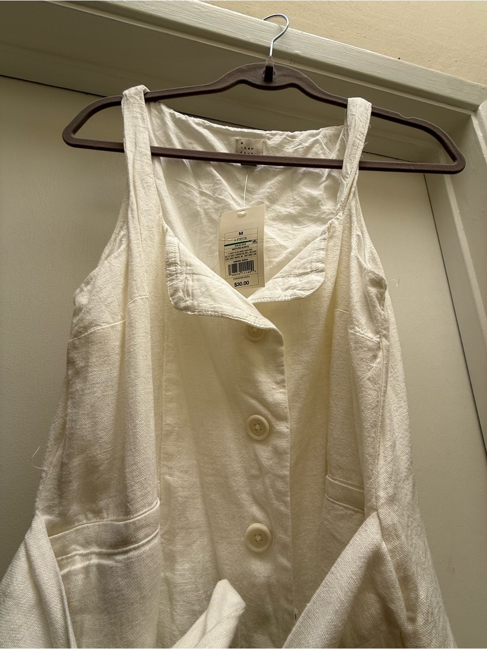 Universal Thread Cream Button-Front Linen Tank Dress